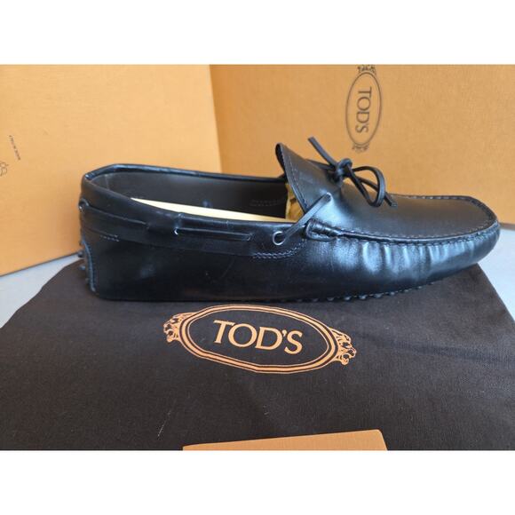 100% Auth Tod\'s Mens Laccetto City Gommino Black Leather Flats Uk7.5 Us8.5 main image 6